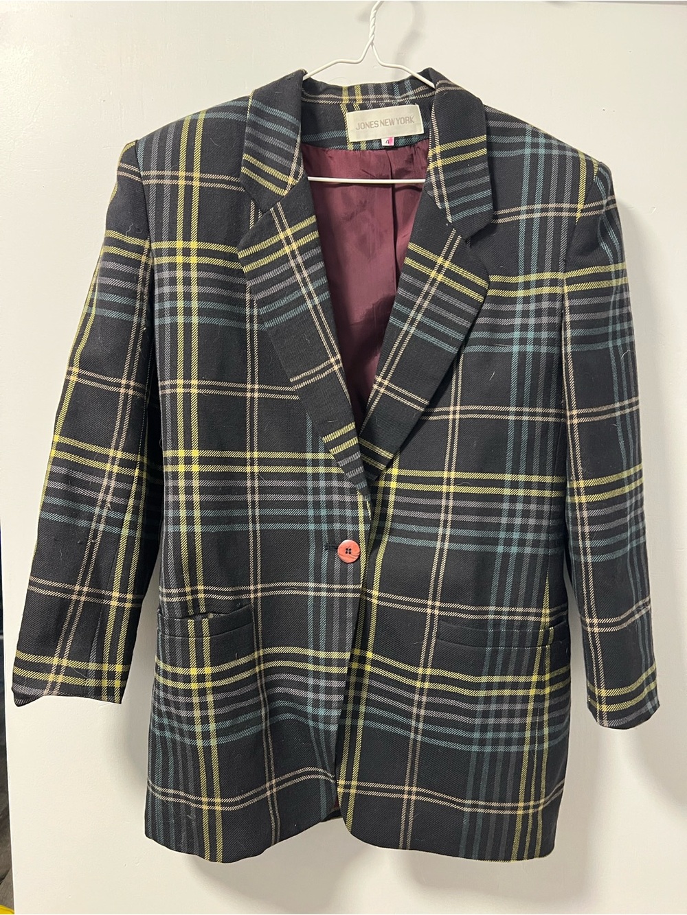 Jones New York Black Plaid Blazer with Yellow & Green Accents